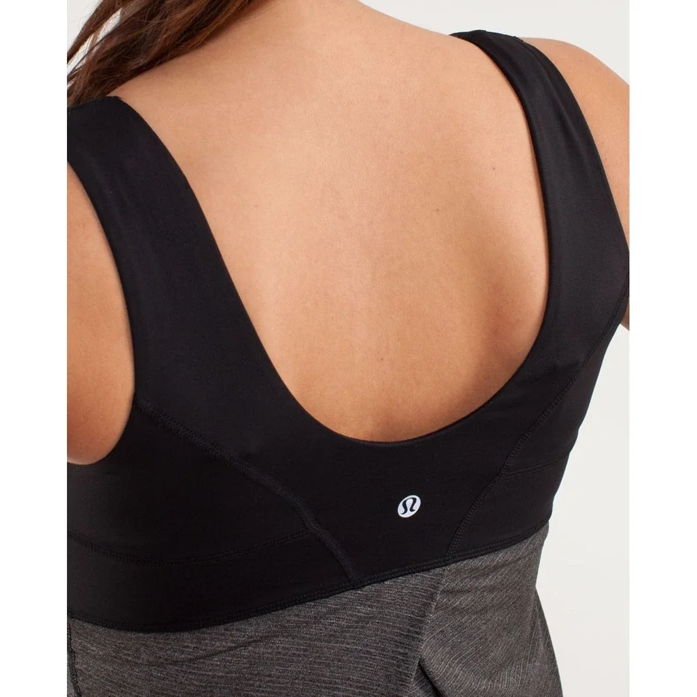 Lululemon No Limits Tank Top Black Heathered Coal Pleated Cinch Hem Size‎ 6